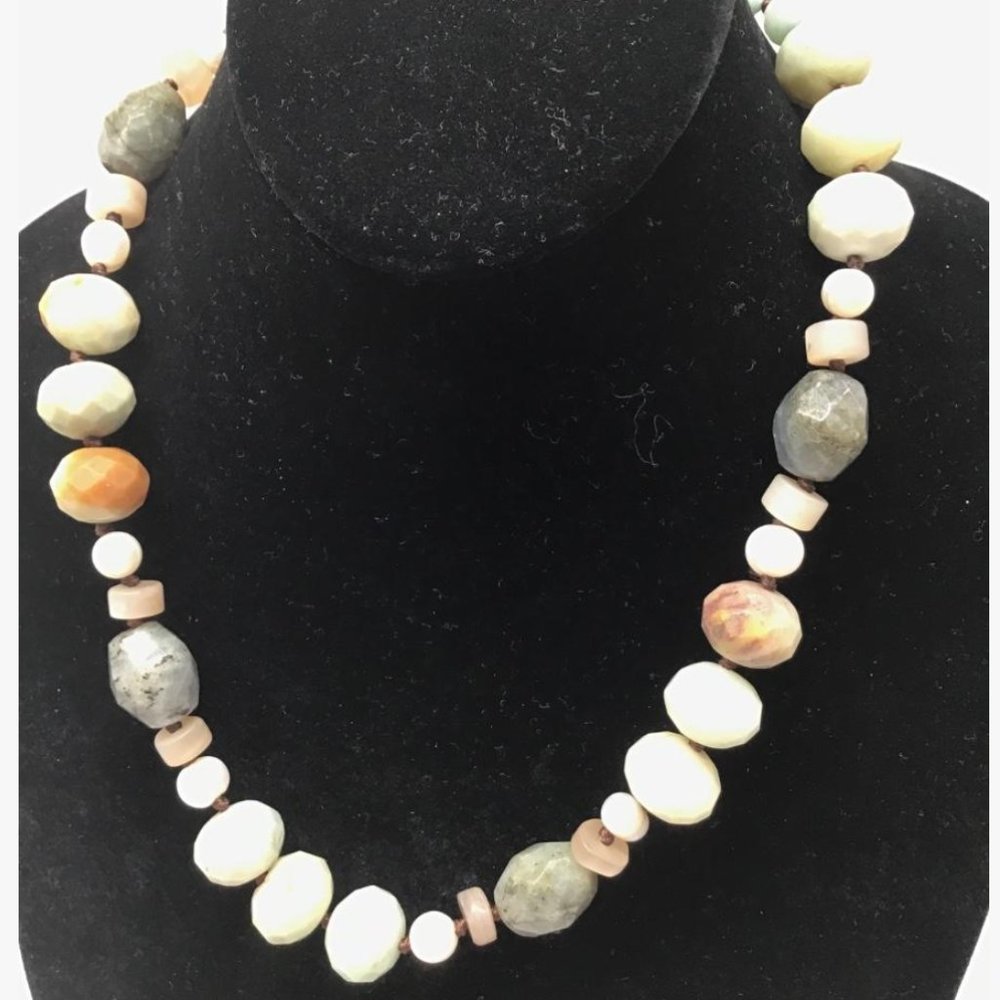 Jadeite Matte and Pearl and Multi stone Silver 925 Markings Hand Knotted
